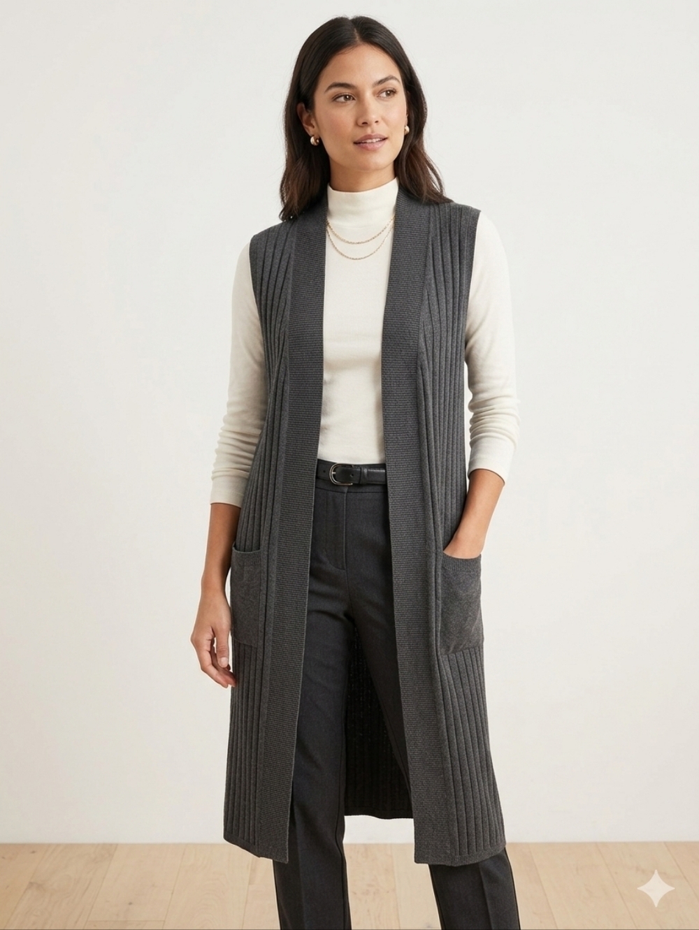 Reitmans Charcoal Gray Ribbed Sleeveless Longline Cardigan